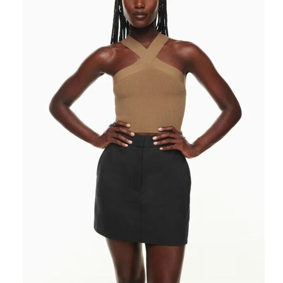 Babaton Saville Tan Sculpt Knit Criss Cross Cropped Tank Womens XS Halter Top - Picture 10 of 10